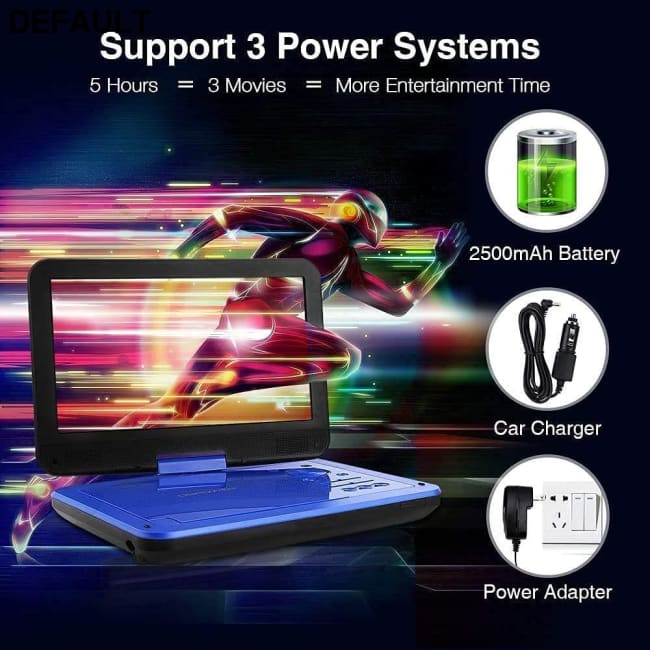 DBPOWER 12’’ Portable DVD Player with 5-Hour Rechargeable Battery 10’’ Swivel Display Screen SD / USB Port 1.8 Meter