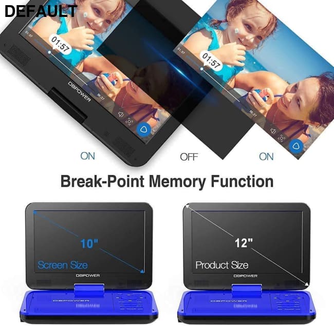 DBPOWER 12’’ Portable DVD Player with 5-Hour Rechargeable Battery 10’’ Swivel Display Screen SD / USB Port 1.8 Meter