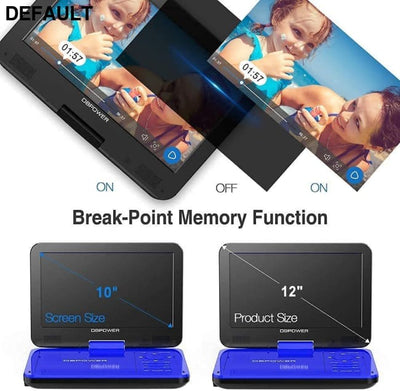 DBPOWER 12’’ Portable DVD Player with 5-Hour Rechargeable Battery 10’’ Swivel Display Screen SD / USB Port 1.8 Meter