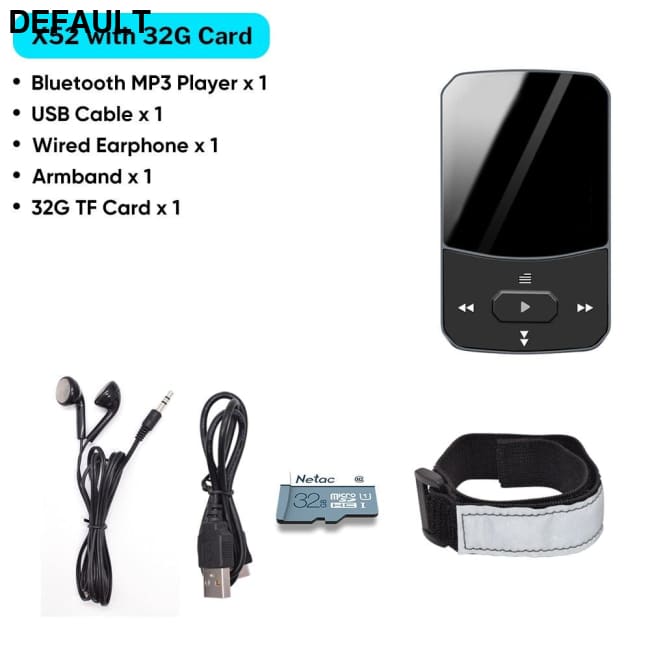 Deelife Bluetooth 5.0 MP3 Mini Player Portable Clip Music Lossless HiFi Audio with FM Radio X52(32G Micro SD) / China