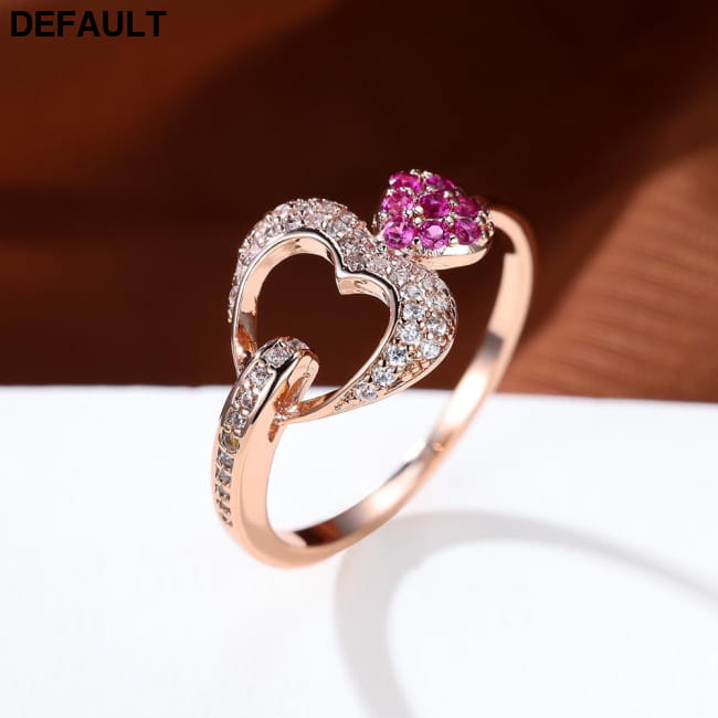Delicate Double Heart Shape Ring Inlaid Pink Zircon 18K Sterling Silver Rings Best Selling Products