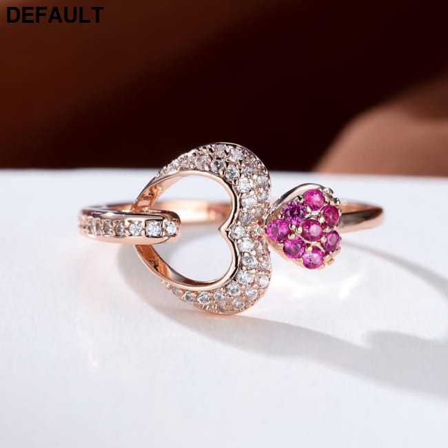 Delicate Double Heart Shape Ring Inlaid Pink Zircon 18K Sterling Silver Rings Best Selling Products