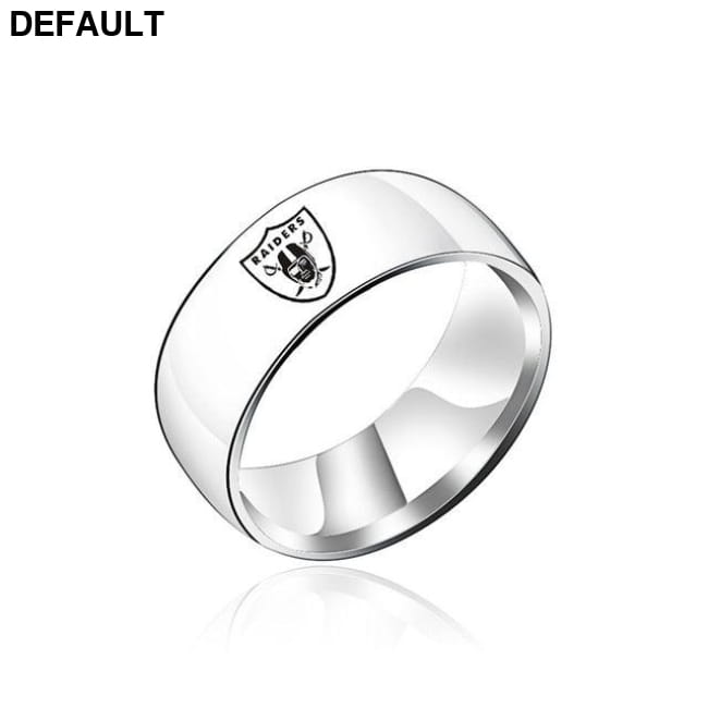 Design Oakland Raiders Team Logo Rings Black Titanium Steel 6 / Silver Men
