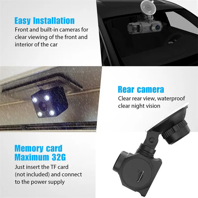 HD 1080p Driving Recorder Three-lens Same Display