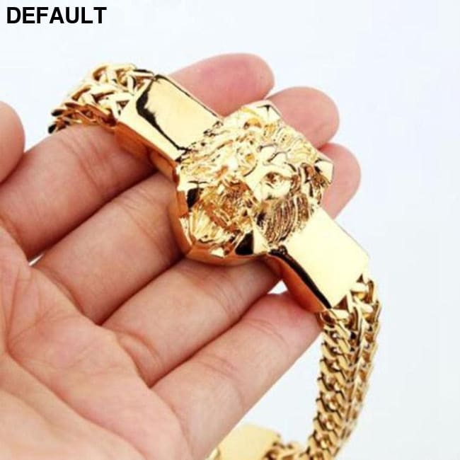 Domineering Alloy Lion Head Bracelet Men Stainless Steel Gold Color Franco Link Chain Biker A10183-Gold-22.5cm Bracelets