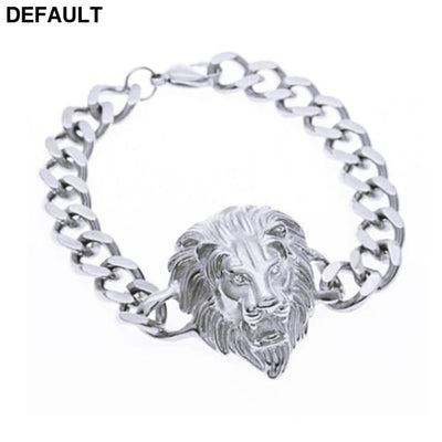 Domineering Alloy Lion Head Bracelet Men Stainless Steel Gold Color Franco Link Chain Biker Bracelets