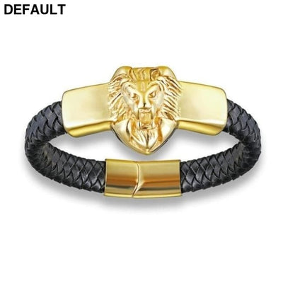 Domineering Alloy Lion Head Bracelet Men Stainless Steel Gold Color Franco Link Chain Biker Bracelets