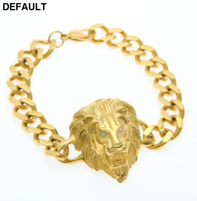 Domineering Alloy Lion Head Bracelet Men Stainless Steel Gold Color Franco Link Chain Biker Bracelets