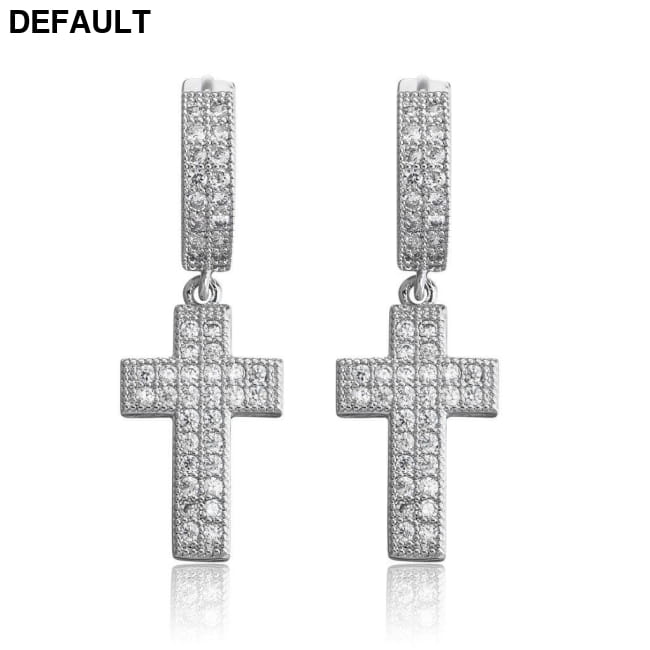 Double Row Zircon Cross Earrings Micro-set Hiohop Men