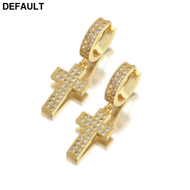 Double Row Zircon Cross Earrings Micro-set Hiohop Men