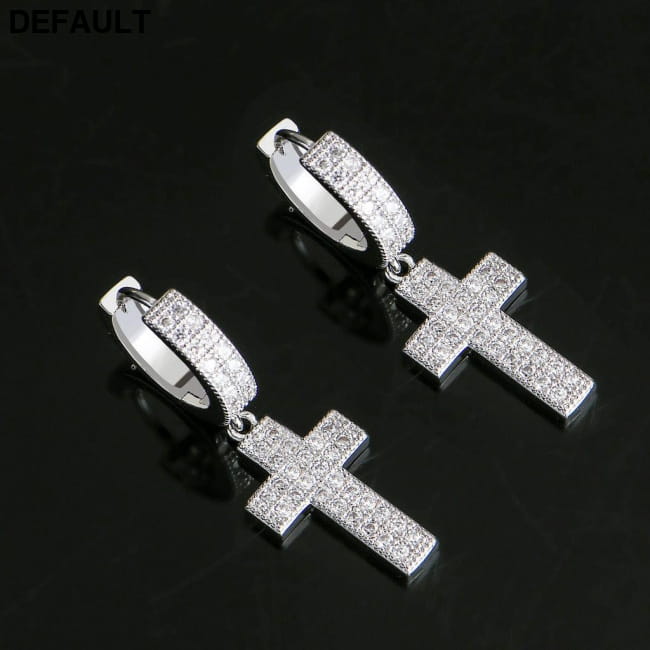Double Row Zircon Cross Earrings Micro-set Hiohop Men