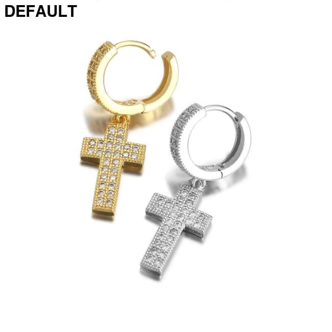Double Row Zircon Cross Earrings Micro-set Hiohop Personalized Men’s BESES034-silver Men