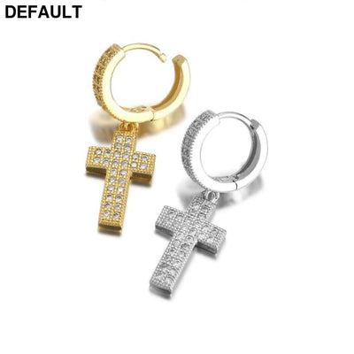 Double Row Zircon Cross Earrings Micro-set Hiohop Personalized Men’s BESES034-silver Men