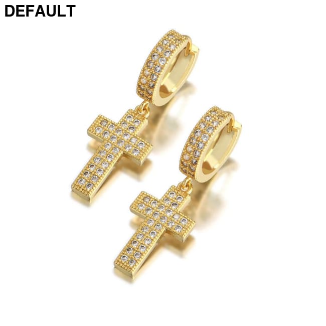 Double Row Zircon Cross Earrings Micro-set Hiohop Personalized Men’s Men