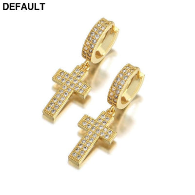 Double Row Zircon Cross Earrings Micro-set Hiohop Personalized Men’s Men