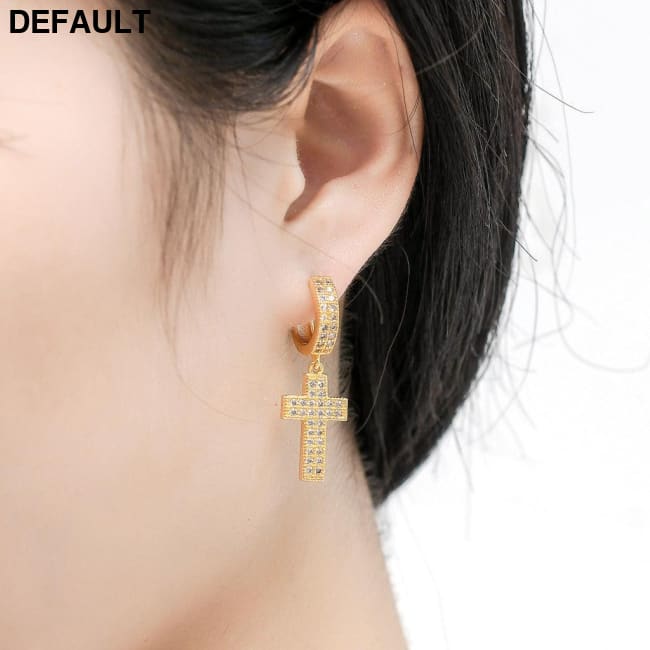 Double Row Zircon Cross Earrings Micro-set Hiohop Personalized Men’s Men