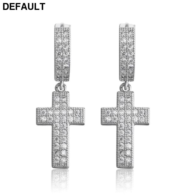 Double Row Zircon Cross Earrings Micro-set Hiohop Personalized Men’s Men