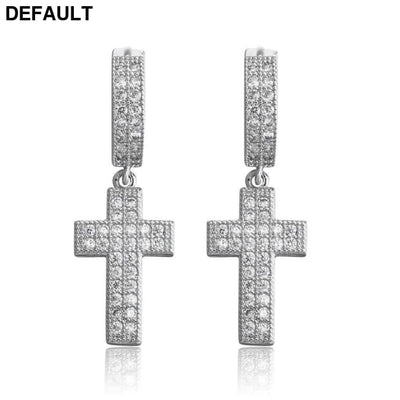 Double Row Zircon Cross Earrings Micro-set Hiohop Personalized Men’s Men