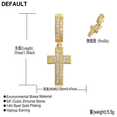 Double Row Zircon Cross Earrings Micro-set Hiohop Personalized Men’s Men