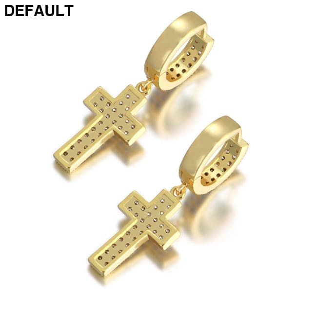 Double Row Zircon Cross Earrings Micro-set Hiohop Personalized Men’s Men