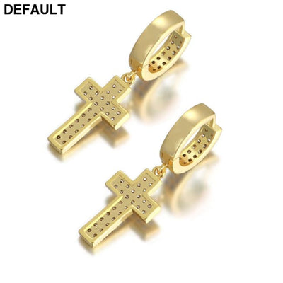 Double Row Zircon Cross Earrings Micro-set Hiohop Personalized Men’s Men