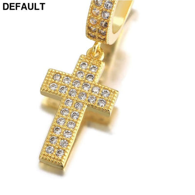Double Row Zircon Cross Earrings Micro-set Hiohop Personalized Men’s Men