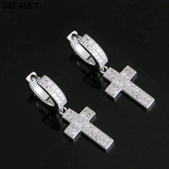 Double Row Zircon Cross Earrings Micro-set Hiohop Personalized Men’s Men