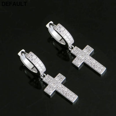 Double Row Zircon Cross Earrings Micro-set Hiohop Personalized Men’s Men