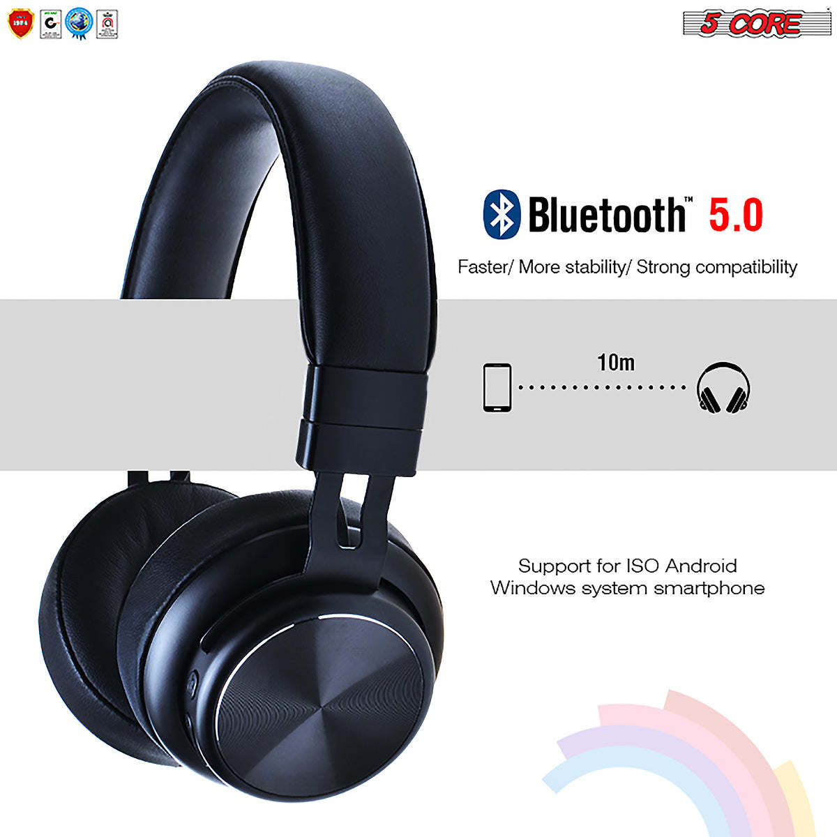 5 CORE Wireless Headphones Bluetooth Over Ear Hi Fi Stereo with Microphone and Volume Control Foldable Perfect Yoga Sports Office Gym - Headphone 13 B