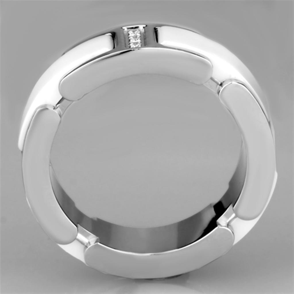 3W967 - High polished (no plating) Stainless Steel Ring with Ceramic in White