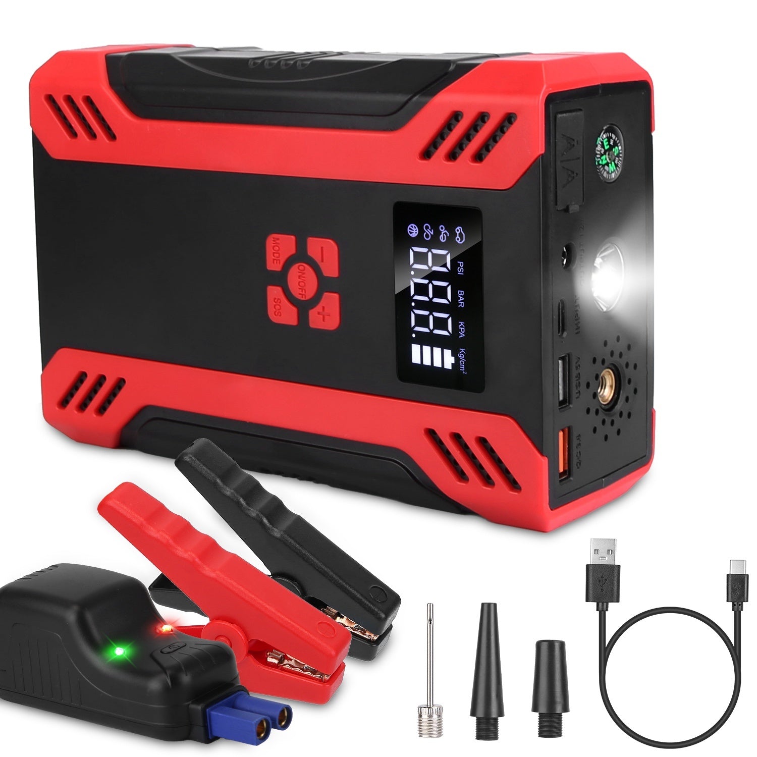 Car Jump Starter with Air Compressor Portable Car Battery Booster with Digital Tire Inflator with 2000mAh Peak Current for 12V Car 6.5L Gas or 4.0L Diesel Engines