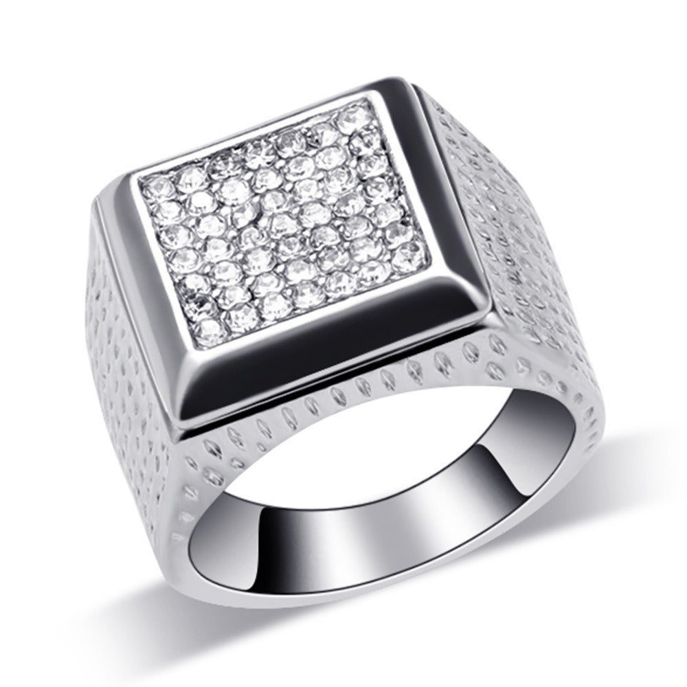 Bright Square Full Diamond Men's Ring