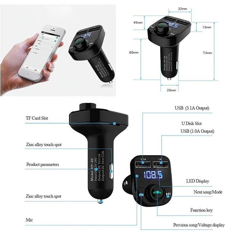 Car Charger Car MP3 Wireless Receiver; Dual USB QC3.0 Fast Charging Car Cigarette Lighter FM Transmitter