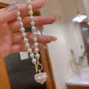 Faux Pearls Beads Necklace Heart Shape Pendant Lovely Neck Jewelry Perfect For Any Occasion