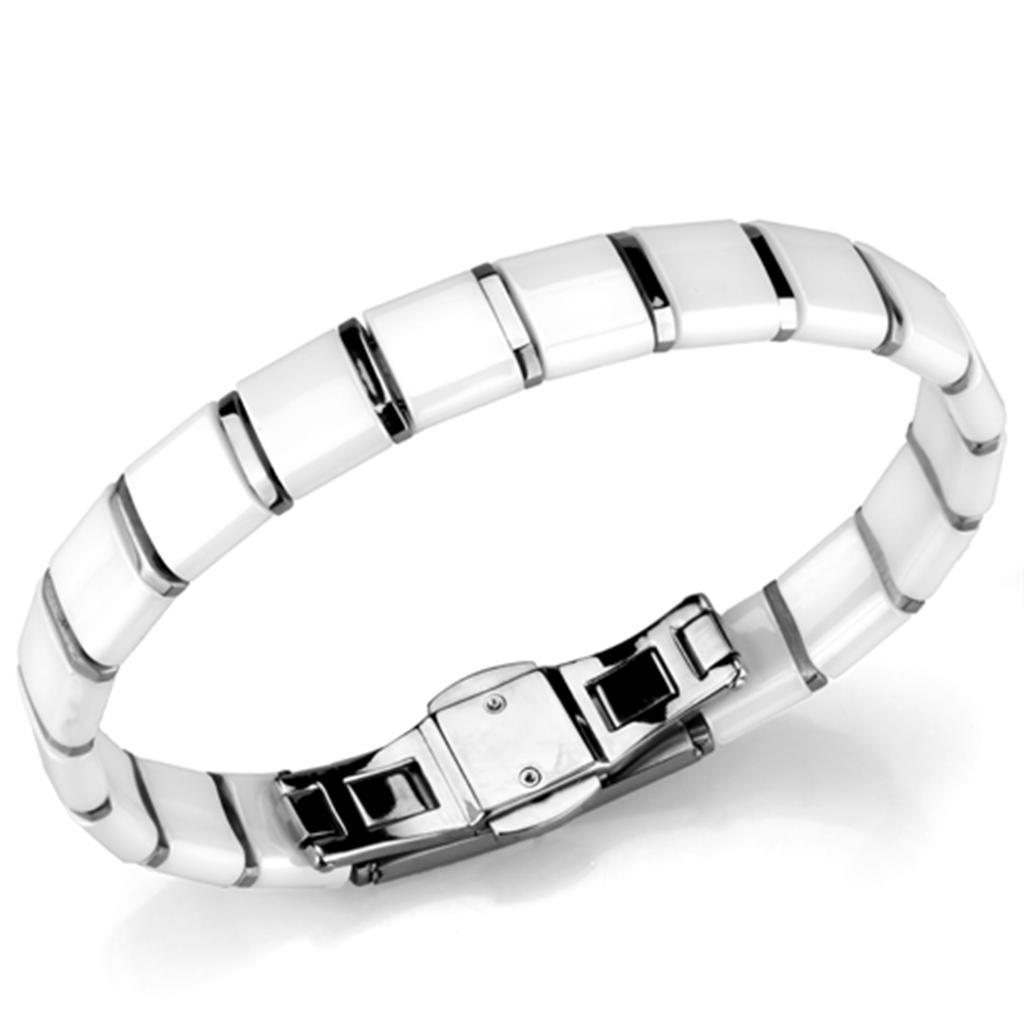 3W985 - High polished (no plating) Stainless Steel Bracelet with Ceramic in White