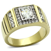 TK755 - Two-Tone IP Gold (Ion Plating) Stainless Steel Ring with AAA Grade CZ in Clear