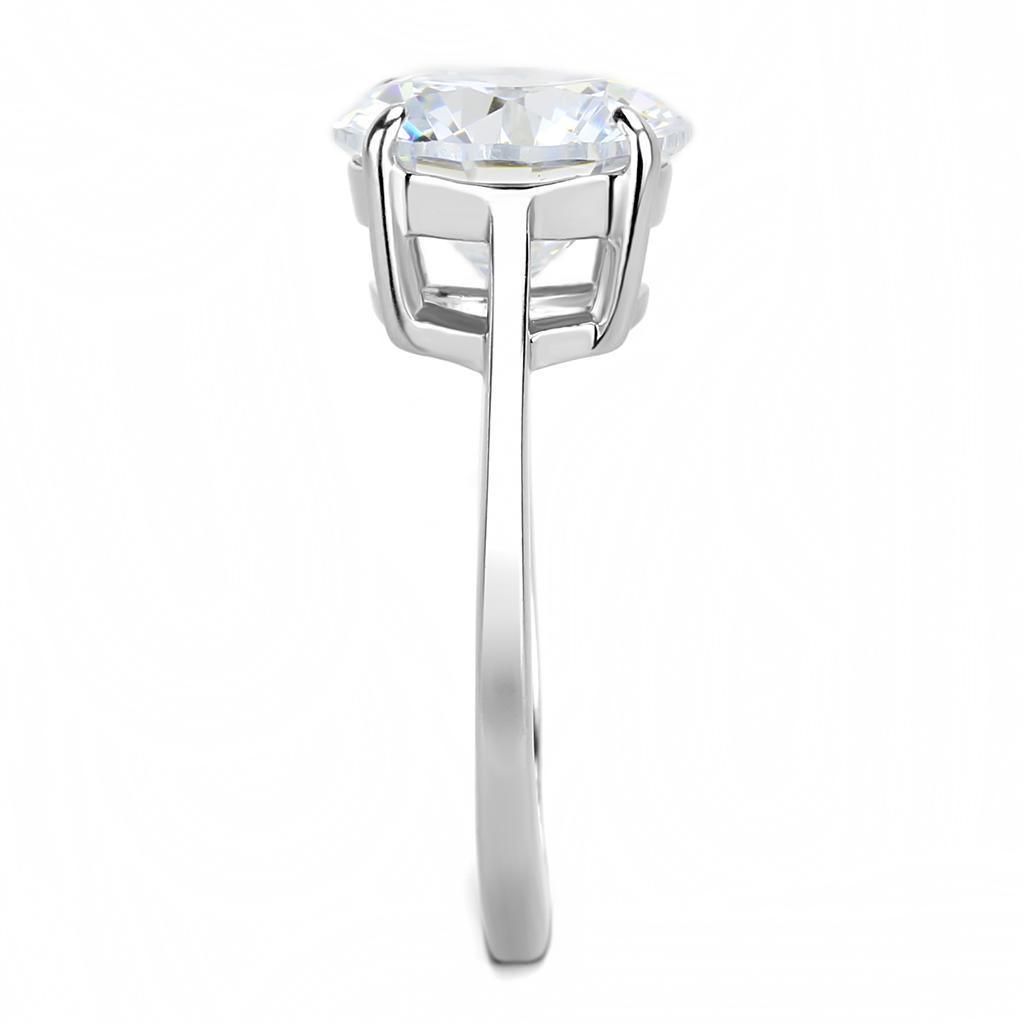 TK3428 - High polished (no plating) Stainless Steel Ring with AAA Grade CZ in Clear