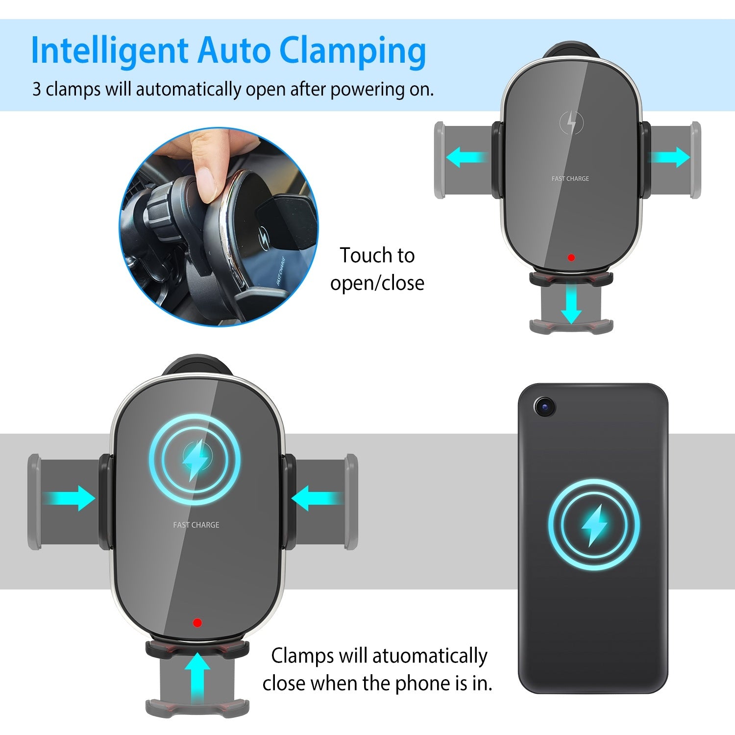 Car Wireless Phone Charger Car Air Vent Phone Mount Holder Bracket Fast Charge 15W 10W 7.5W Automatic Clamping Fit for iPhone 13 13Pro Max 12 Pro Max Series Samsung Galaxy S21 S20 Series