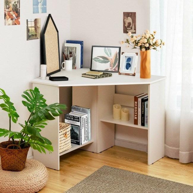 Corner Computer Desk Triangle Writing Workstation with Storage Shelf - DRE's Electronics and Fine Jewelry