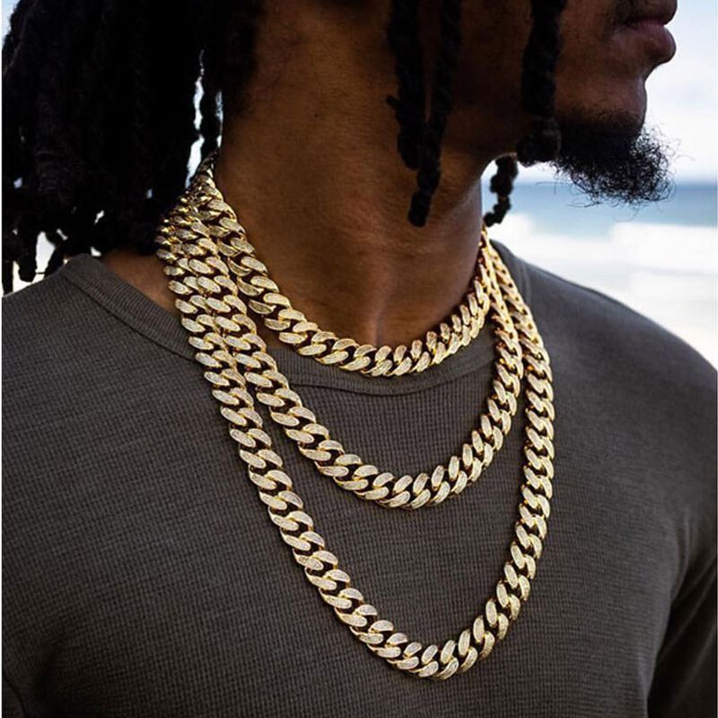 Hip Hop Iced Out Chain Necklace+Watch+Bracelet Set Men  Cuban Link Chain New Rhinestone Necklace for Men Jewelry Watch Gift