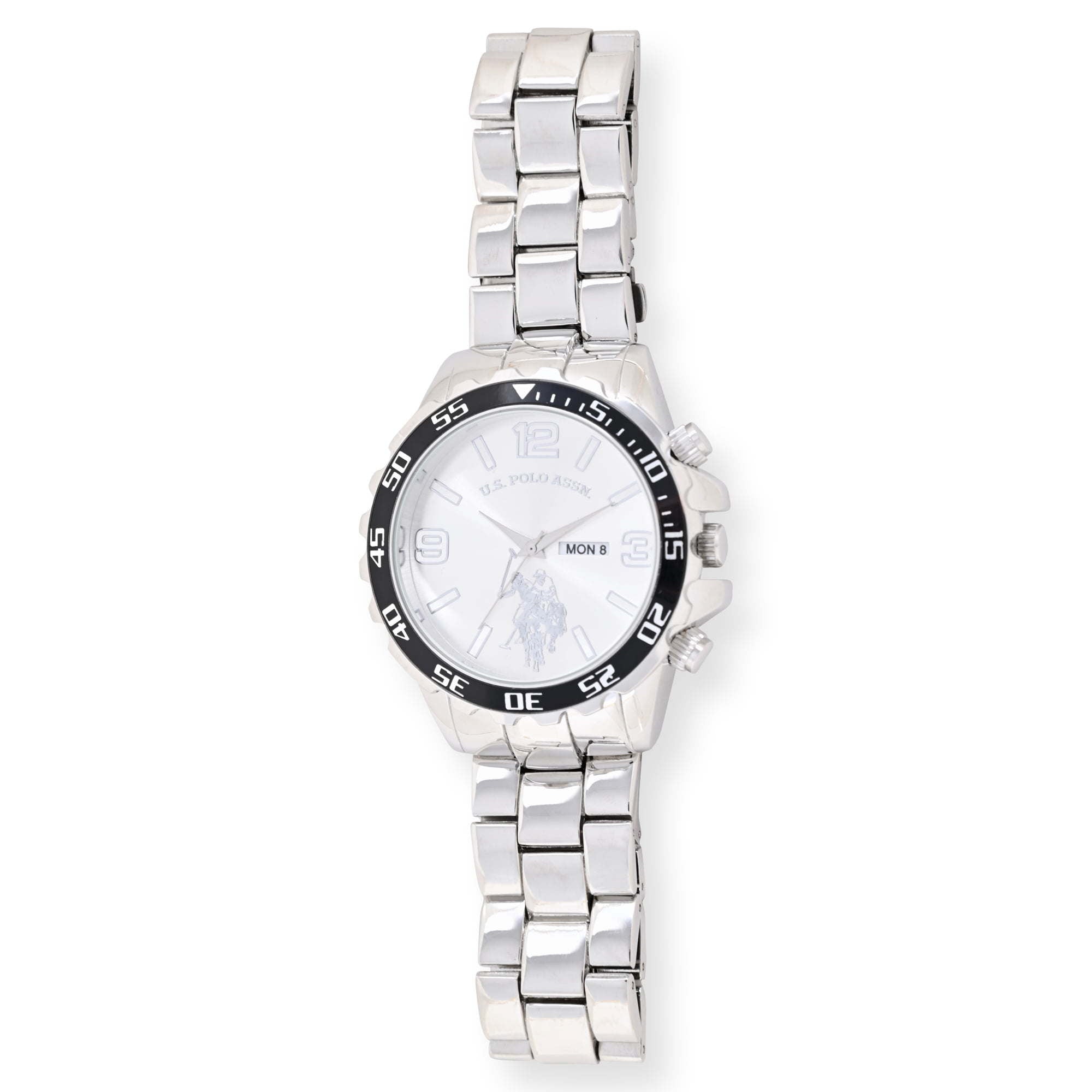 U.S. Polo Assn. Adult Male Analog Watch in Silver with Sports Bezel in One Size (USC80689WM)