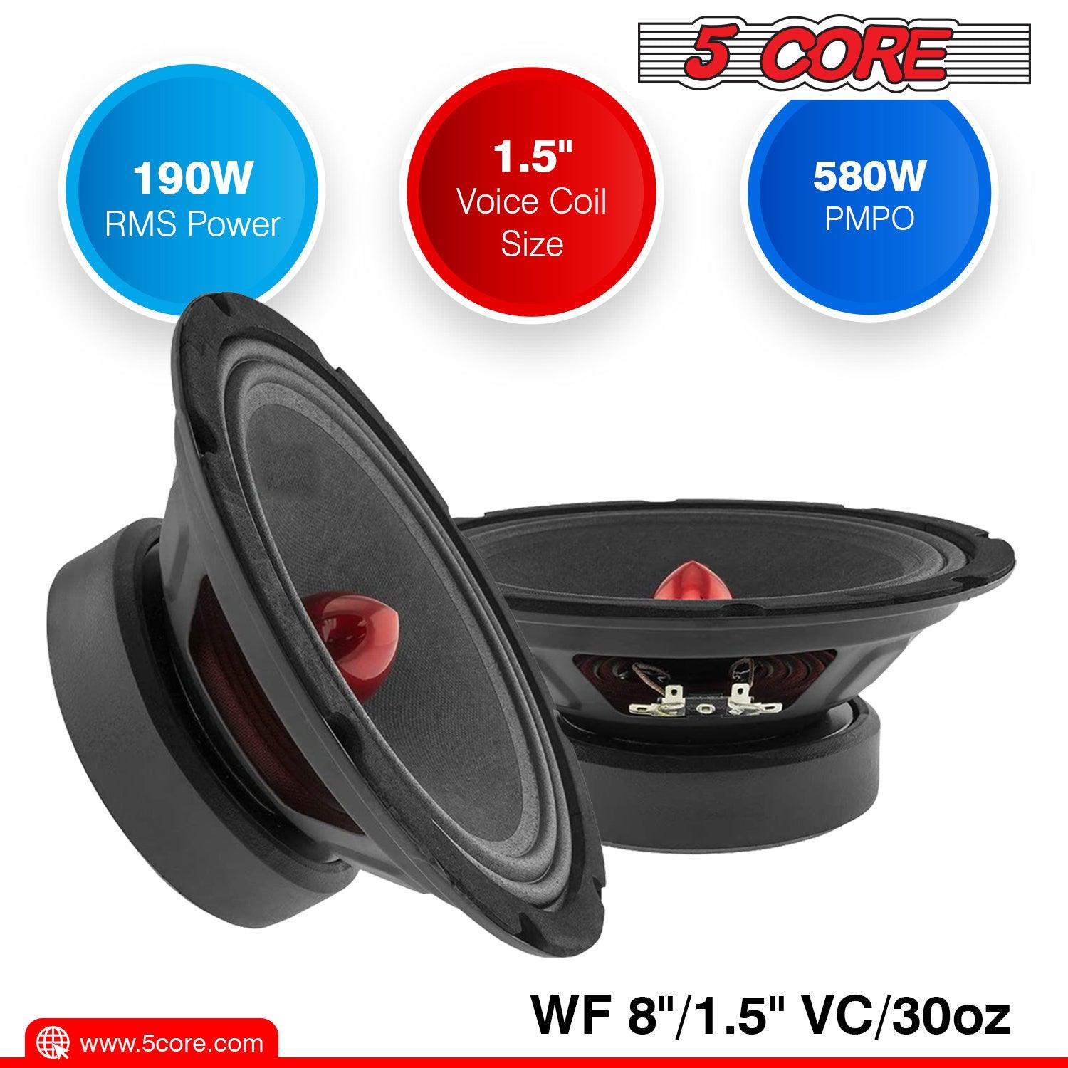 5 CORE 8 Inch Mid-Range Bullet Pro Audio Car Speaker, Red Aluminium Bullet, Loudspeaker 580W Max 8 Ohms - Premium Quality Audio Door Speakers for Car or Truck Stereo Sound System - DRE's Electronics and Fine Jewelry