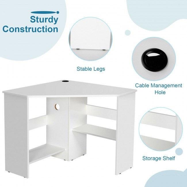 Corner Computer Desk Triangle Writing Workstation with Storage Shelf - DRE's Electronics and Fine Jewelry