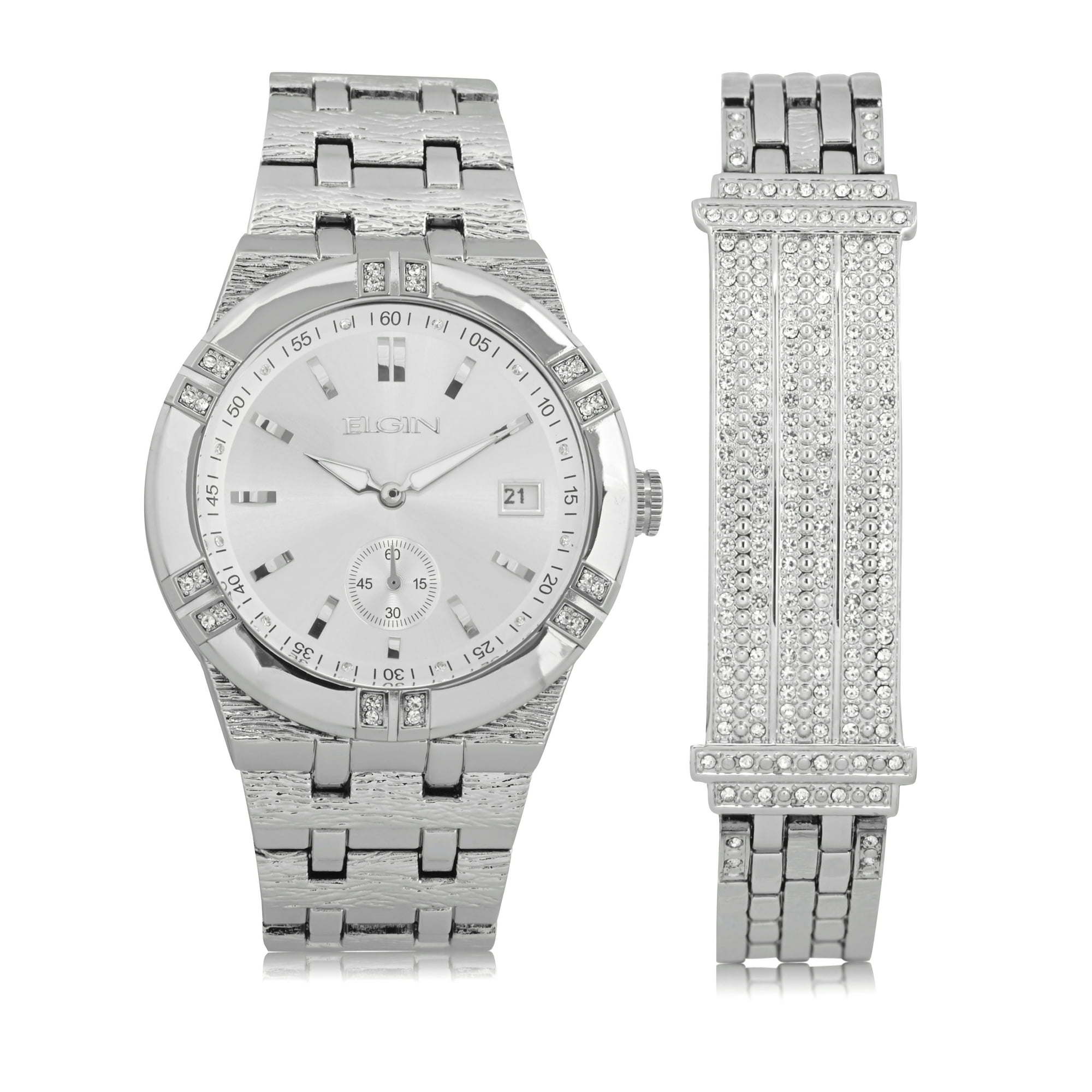 Elgin Adult Male Analog Watch and Bracelet Set in Silver (FG170010ST)