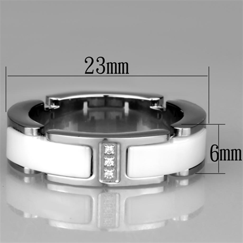 3W967 - High polished (no plating) Stainless Steel Ring with Ceramic in White