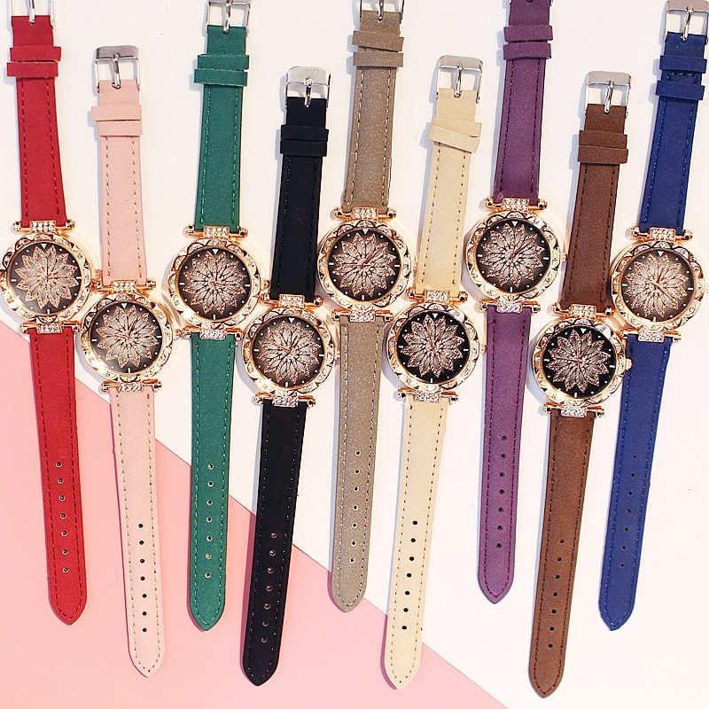 2pcs Women Watches Set Starry Sky Ladies Bracelet Watch Casual Leather Sports Quartz Watches(No Box)