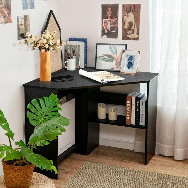 Corner Computer Desk Triangle Writing Workstation with Storage Shelf - DRE's Electronics and Fine Jewelry