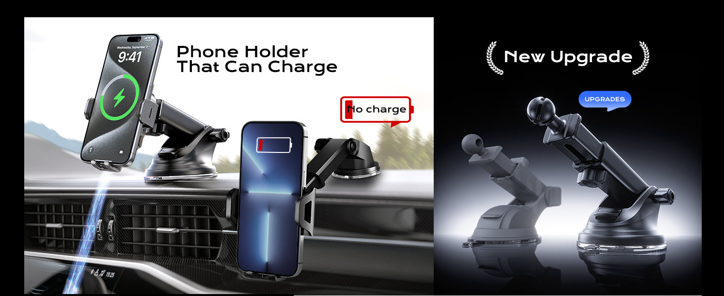 CHGeek Wireless Car Charger, 15W Fast Charging Auto Clamping Car Charger Phone Mount Phone Holder fit for mobile Phone, Black