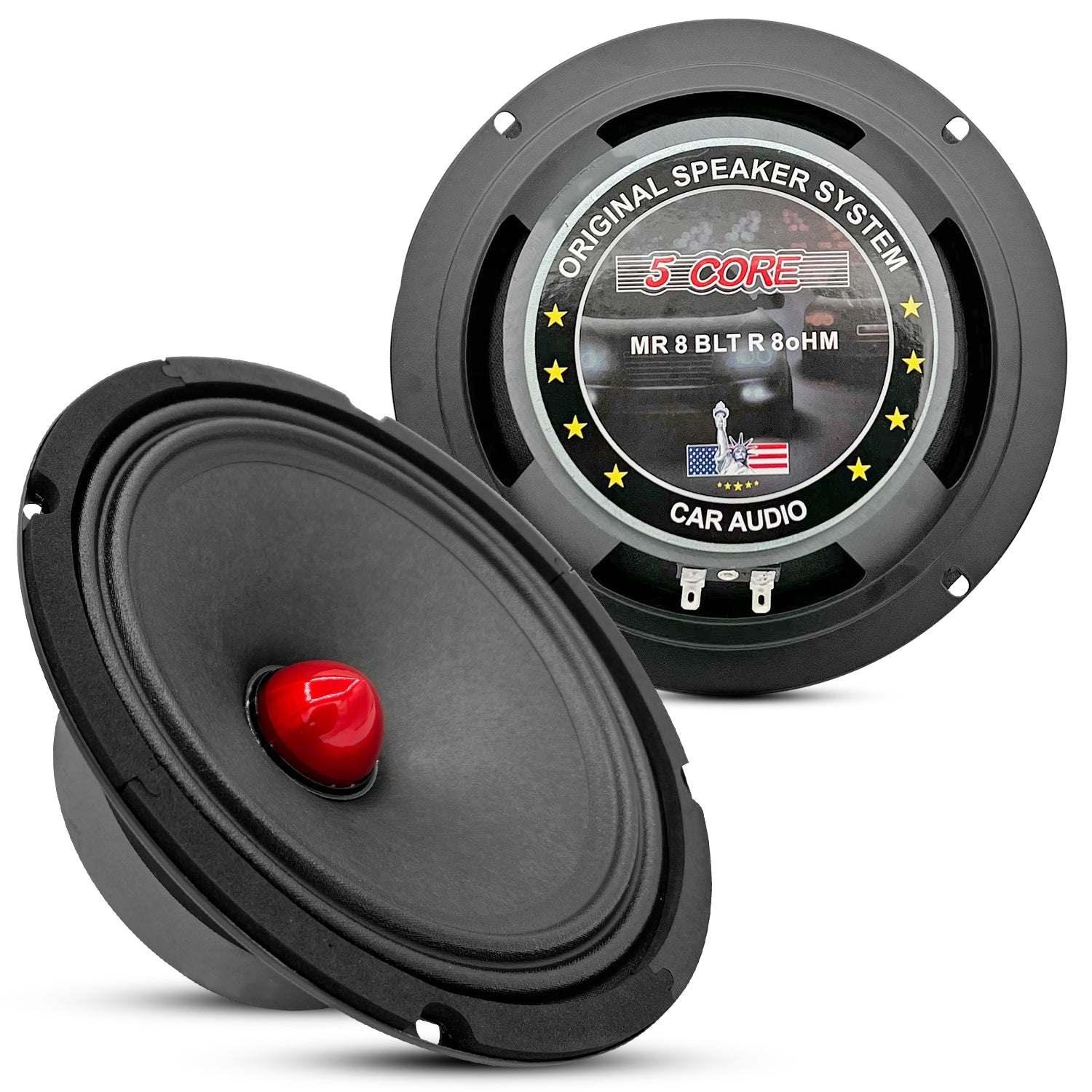 5 CORE 8 Inch Mid-Range Bullet Pro Audio Car Speaker, Red Aluminium Bullet, Loudspeaker 580W Max 8 Ohms - Premium Quality Audio Door Speakers for Car or Truck Stereo Sound System