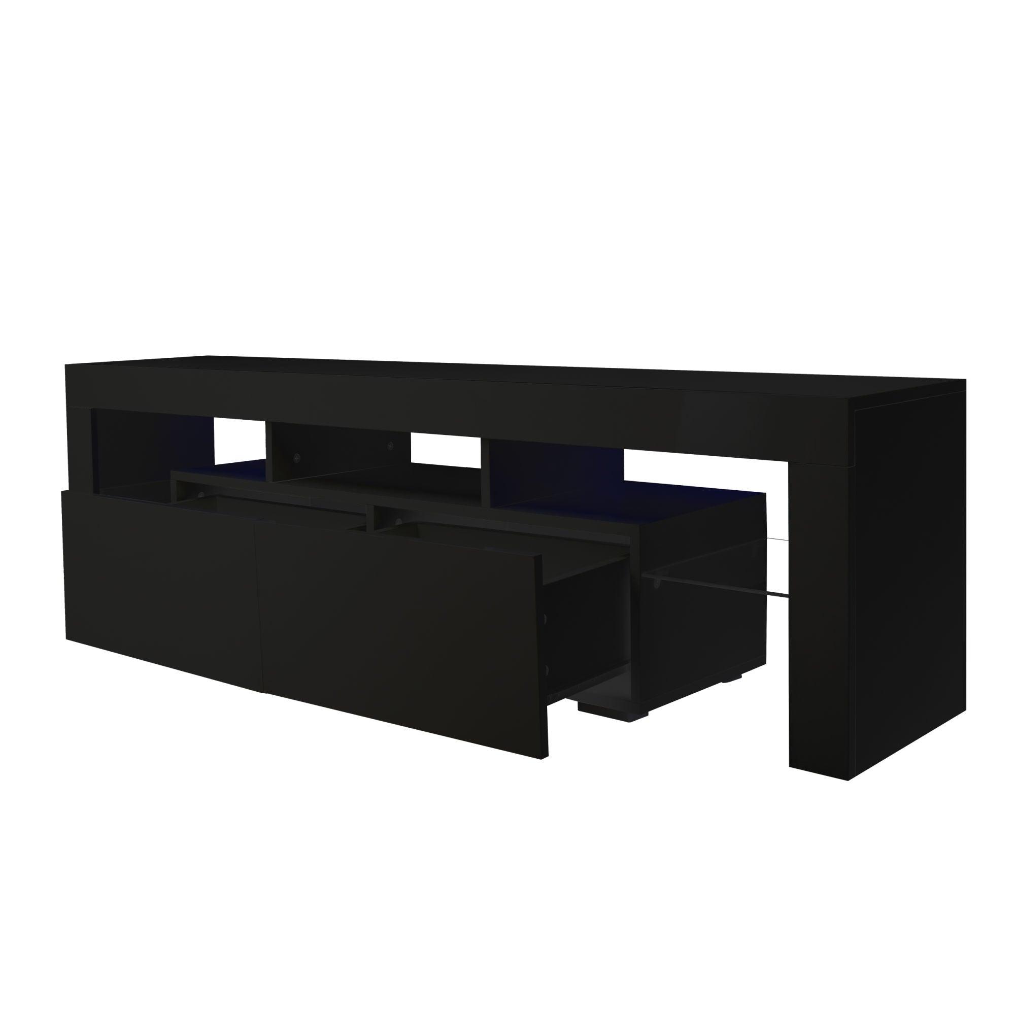 Modern Black TV Stand; 20 Colors LED TV Stand w/Remote Control Lights - DRE's Electronics and Fine Jewelry